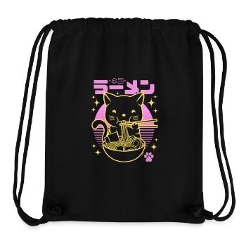 Néon rose sunset - Chat doré Ramen - Sac à cordon recyclé Stanley/Stella - noir - Devant
