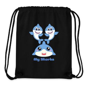 Adorable Shark Friends Cartoon Design - Stanley/Stella Recycled Gym Bag - black - Front