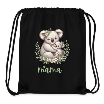 Maman Koala ours câlin I Couronne florale maman I Koala - Sac à cordon recyclé Stanley/Stella - noir - Devant