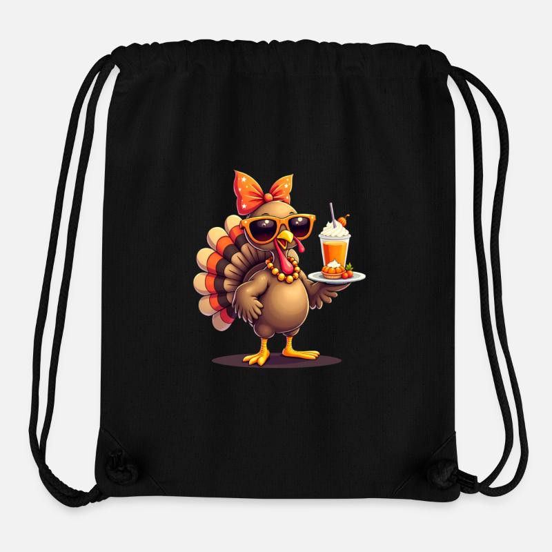 Dinde de Thanksgiving avec lunettes de soleil - Sac à cordon recyclé Stanley/Stella - noir