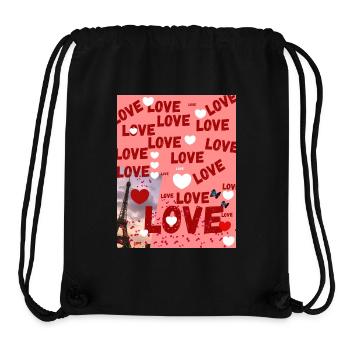 Paris and Love: Typographic Love Collage - Stanley/Stella Recycled Gym Bag - black - Front