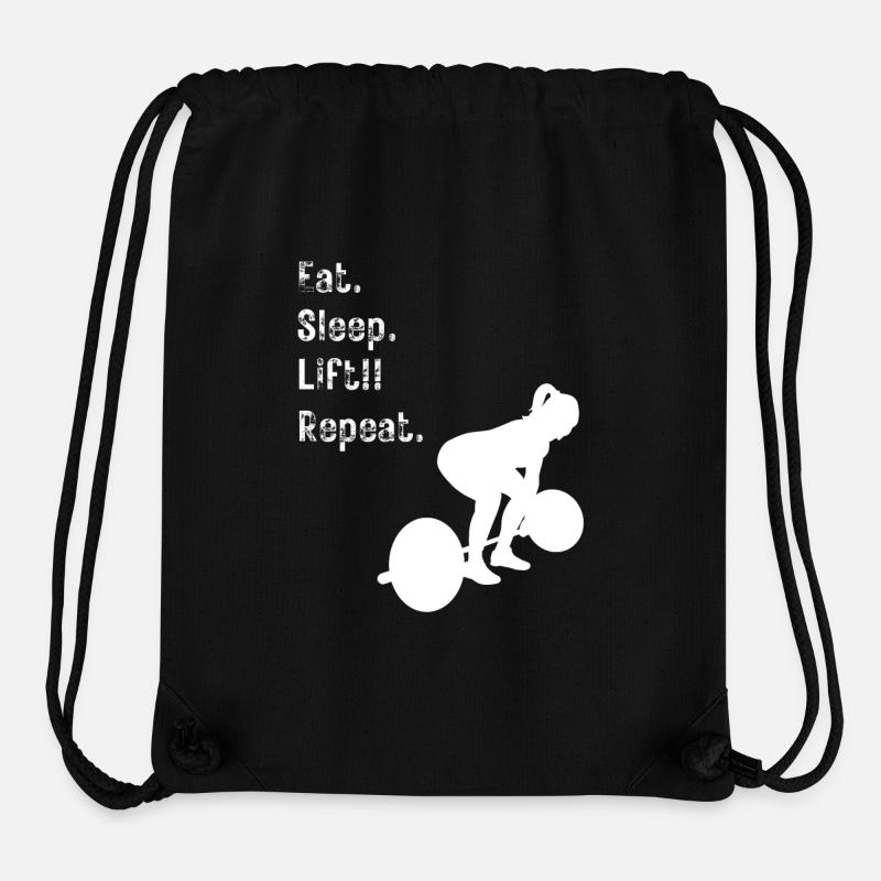 Damen Langhantel - Essen. Schlafen. Heben!! Wiederholen. - Stanley/Stella recycelter Gym Bag - Schwarz