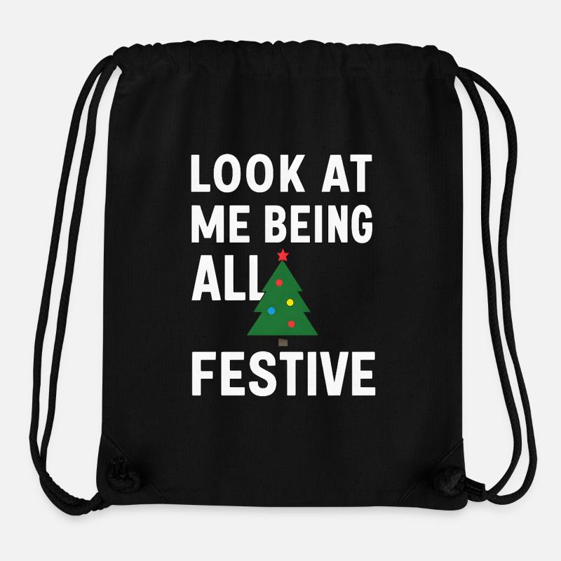 Regarde-moi être tout festif, arbre de Noël - Sac à cordon recyclé Stanley/Stella - noir