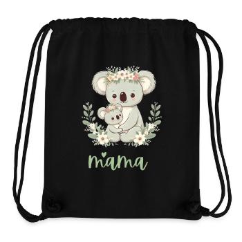 Maman Koala ours câlin I Couronne florale maman I Koala - Sac à cordon recyclé Stanley/Stella - noir - Devant