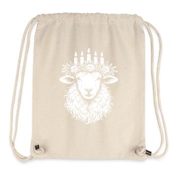 Mouton Imbolc avec couronne de bougie lumineuse - Sac à cordon recyclé Stanley/Stella - blanc naturel - Devant
