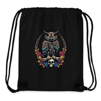 Hibou décoratif avec crâne et pétales de rose - Sac à cordon recyclé Stanley/Stella - noir - Devant
