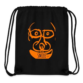 Motif de visage rieur orange - Sac à cordon recyclé Stanley/Stella - noir - Devant