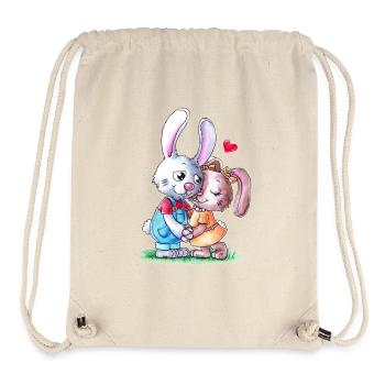 Couple de lapin de Pâques dessin animé mignon - Sac à cordon recyclé Stanley/Stella - blanc naturel - Devant