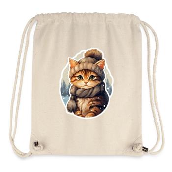 Chat en hiver - Sac à cordon recyclé Stanley/Stella - blanc naturel - Devant