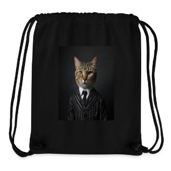 Cat Portrait of Cat in Striped Suit and Tie - Stanley/Stella Recycled Gym Bag - black - Front