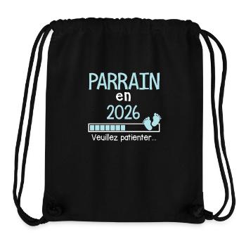 Parrain en 2026 cadeau baptême humour - Sac à cordon recyclé Stanley/Stella - noir - Devant