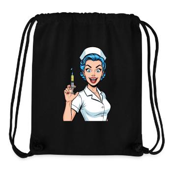 Infirmière folle bande dessinée Pop Art seringue - Sac à cordon recyclé Stanley/Stella - noir - Devant
