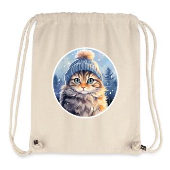 Chat en hiver - Sac à cordon recyclé Stanley/Stella - blanc naturel - Devant