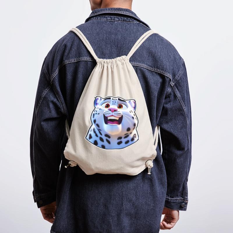 Mignon léopard des neiges dans le style bande dessinée Sac à cordon recyclé Stanley/Stella