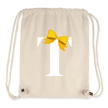 Lettre t nœud jaune - Sac à cordon recyclé Stanley/Stella - blanc naturel - Devant