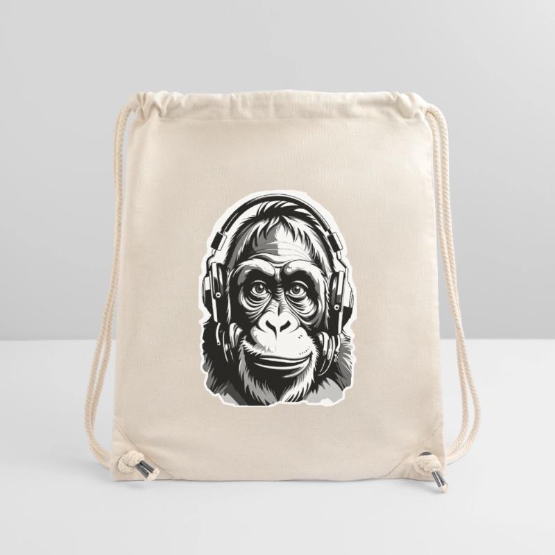Musik Affe Gorilla mit Kopfhoerer als Geschenkidee Stanley/Stella recycelter Gym Bag
