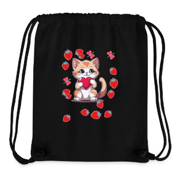 Années 80 Rétro Chat Chats Fraises Fraise Enfants - Sac à cordon recyclé Stanley/Stella - noir - Devant