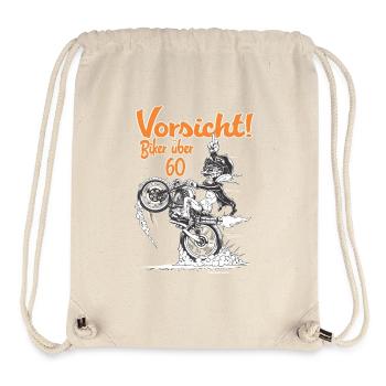 Bikerdesign Biker über 60 Vorsicht - RAHMENLOS® - Stanley/Stella recycelter Gym Bag - Naturweiß - Vorne