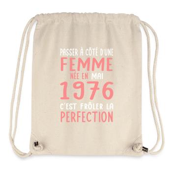 Anniversaire 50 ans - Née en Mai 1976 - Sac à cordon recyclé Stanley/Stella - blanc naturel - Devant