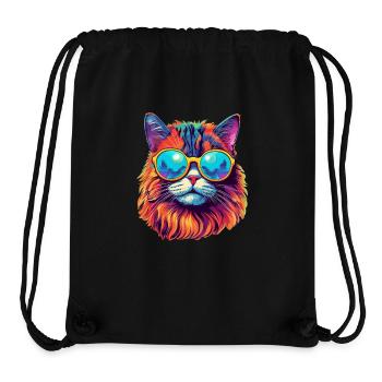 Chat Hippie 60s 70s - Sac à cordon recyclé Stanley/Stella - noir - Devant