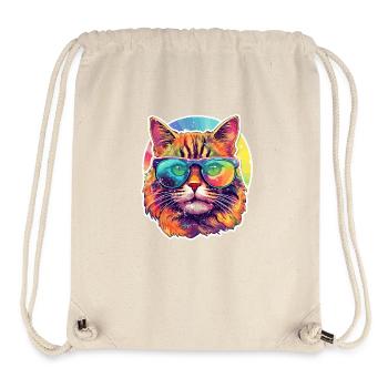 Chat Hippie 60s 70s - Sac à cordon recyclé Stanley/Stella - blanc naturel - Devant