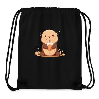 Kawaii Loutre Boissons Boba Bubble Tea Chibi - Sac à cordon recyclé Stanley/Stella - noir - Devant