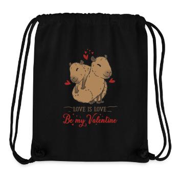 Motif d’amour avec deux bébés capybara - Sac à cordon recyclé Stanley/Stella - noir - Devant