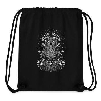 Hibou Imbolc avec Trisquelette et Perce-neige - Sac à cordon recyclé Stanley/Stella - noir - Devant