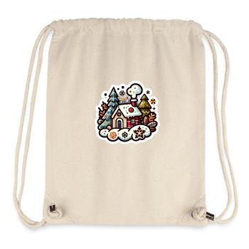Cozy Winter Wonderland: A Charming Red Cottage - Stanley/Stella Recycled Gym Bag - natural - Front