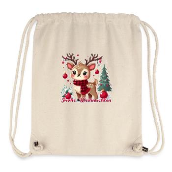Renne avec décorations de Noël - Joyeux Noël - Sac à cordon recyclé Stanley/Stella - blanc naturel - Devant