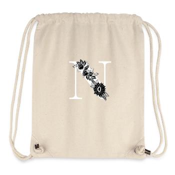 Lettre n floral noir et blanc - Sac à cordon recyclé Stanley/Stella - blanc naturel - Devant