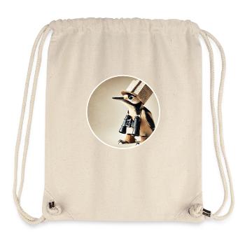 Pic épeiche avec chapeau de journal et jumelles - Sac à cordon recyclé Stanley/Stella - blanc naturel - Devant