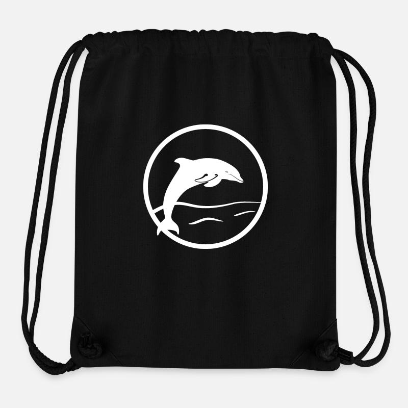 Dauphin comme un logo similaire à tampon / gravure sur bois - Sac à cordon recyclé Stanley/Stella - noir