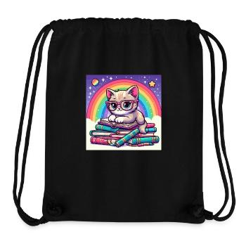 Süße Katze liest Bücher unter dem Regenbogen - Stanley/Stella recycelter Gym Bag - Schwarz - Vorne