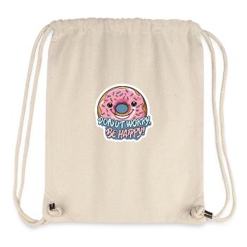 Donut Worry Be Happy Mignon Kawaii Dessert Jeu de mots - Sac à cordon recyclé Stanley/Stella - blanc naturel - Devant