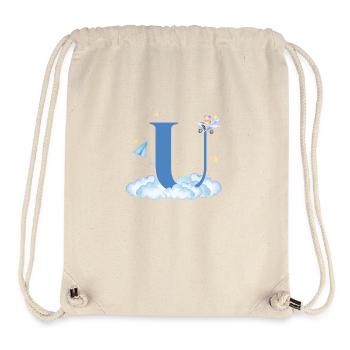 Lettre u bleu nuages avion enfant - Sac à cordon recyclé Stanley/Stella - blanc naturel - Devant