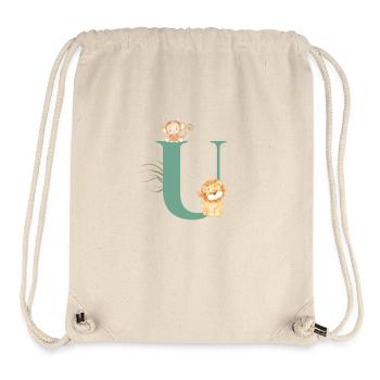 Lettre u vert animaux jungle - Sac à cordon recyclé Stanley/Stella - blanc naturel - Devant