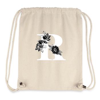 Lettre r floral noir et blanc - Sac à cordon recyclé Stanley/Stella - blanc naturel - Devant