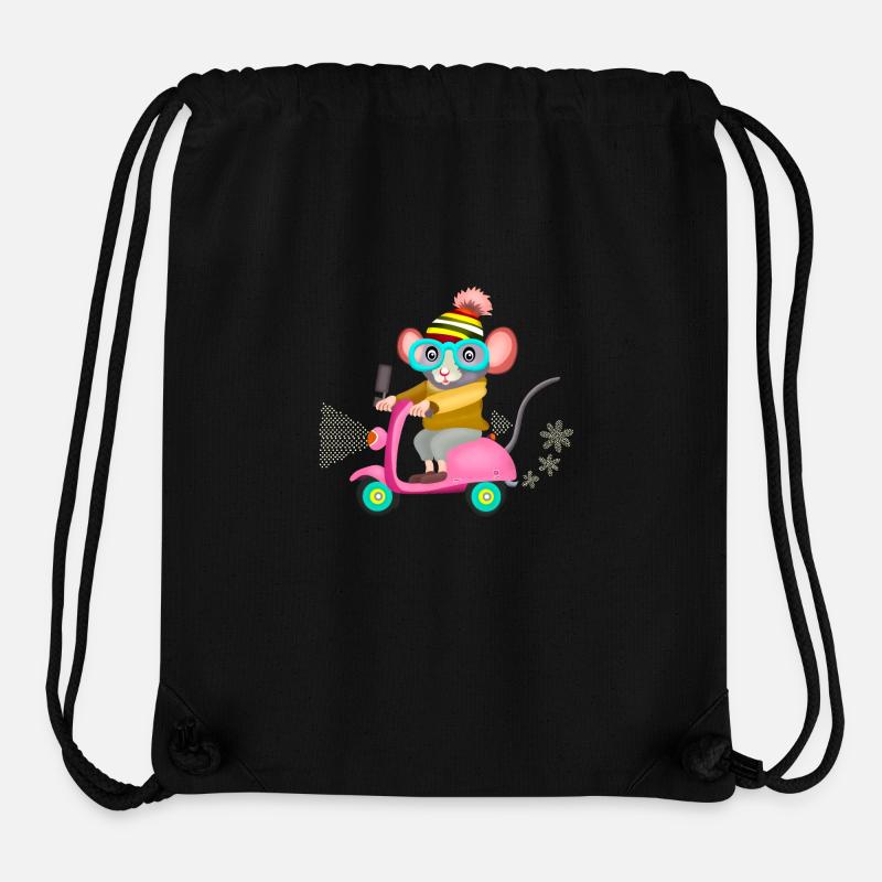 petite souris en scooter - Sac à cordon recyclé Stanley/Stella - noir