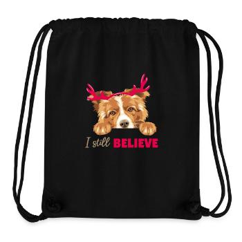 Niedlicher spähender Collie-Hund mit weihnachtlichen Hirschhörnern - Stanley/Stella recycelter Gym Bag - Schwarz - Vorne