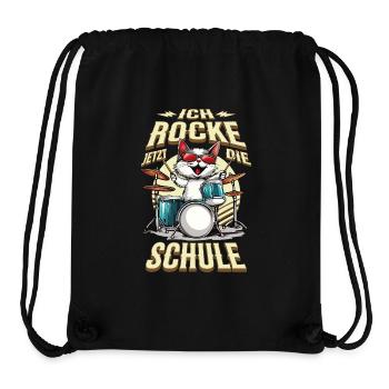Schulkind Einschulung Katze Schlagzeug Rock Musik - Stanley/Stella recycelter Gym Bag - Schwarz - Vorne