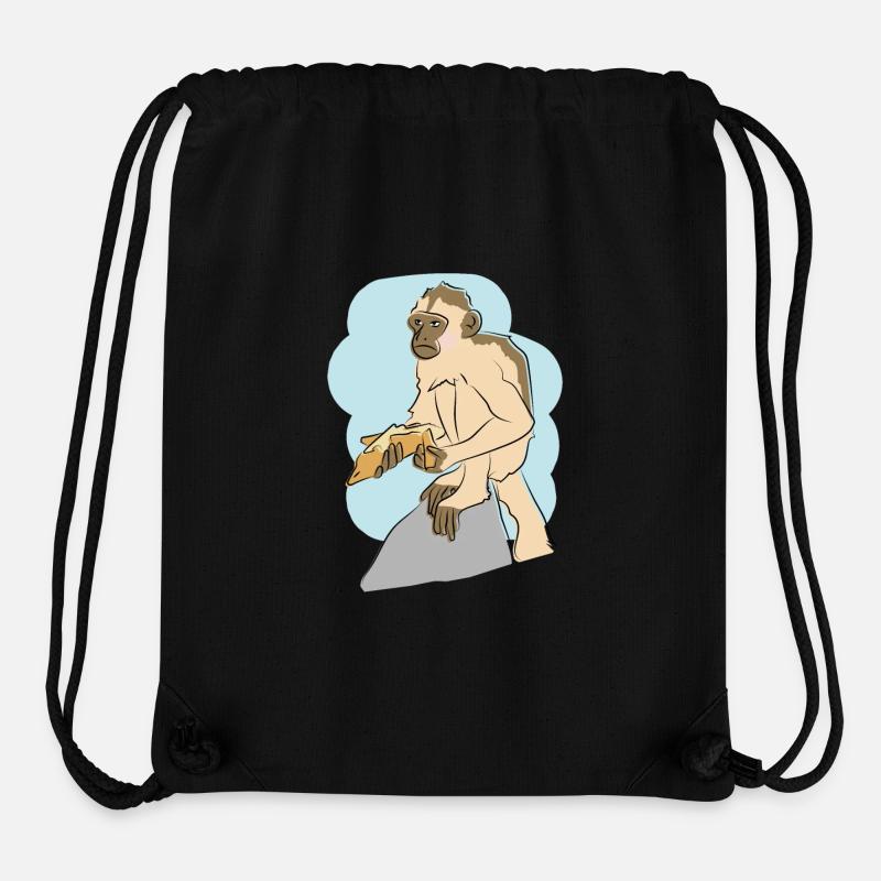 Design illustré avec singe - Sac à cordon recyclé Stanley/Stella - noir