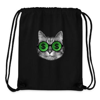 Drôle de chat riche avec des lunettes de signe de dollar - Sac à cordon recyclé Stanley/Stella - noir - Devant