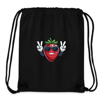 Dessin animé sucré Fraise Paix Fruité - Sac à cordon recyclé Stanley/Stella - noir - Devant