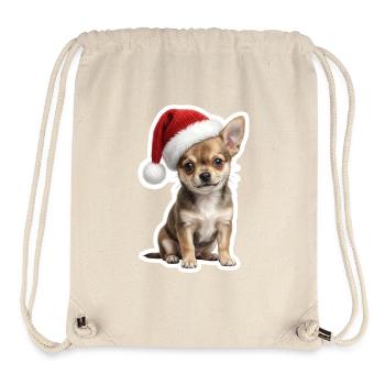 Chiot chihuahua avec chapeau de Noël - Sac à cordon recyclé Stanley/Stella - blanc naturel - Devant
