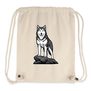 Sibirischer Husky-Hund auf Fels-Nordic-Porträt - Stanley/Stella recycelter Gym Bag - Naturweiß - Vorne