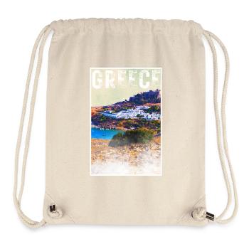 Grèce Affiche de voyage vintage avec la ville de Lindos - Sac à cordon recyclé Stanley/Stella - blanc naturel - Devant