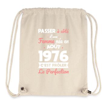 Anniversaire 50 ans - Née en Août 1976 - Sac à cordon recyclé Stanley/Stella - blanc naturel - Devant