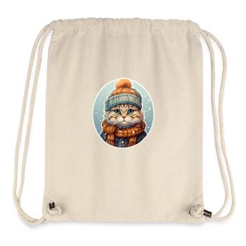 Chat en hiver - Sac à cordon recyclé Stanley/Stella - blanc naturel - Devant