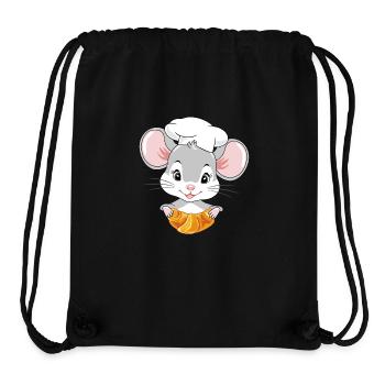Mignon jeter un coup d’œil souris de chef avec un croissant - Sac à cordon recyclé Stanley/Stella - noir - Devant